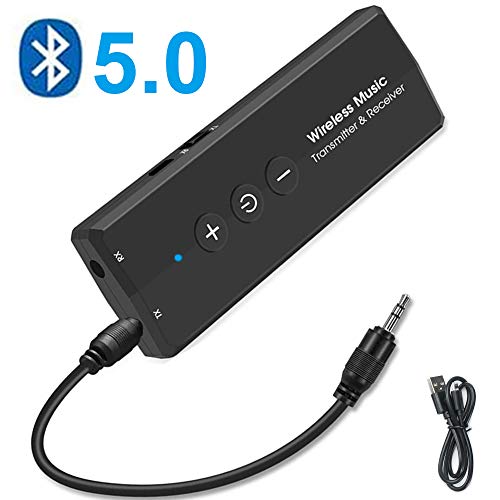 EasyULT Trasmettitore Ricevitore Bluetooth 3 in 1 Ricaricabile, con 300mAh Batteria, Wireless Adattatore Portatile Bluetooth 5.0 con 3.5mm Audio, per TV PC Cuffie Stereo Altoparlanti Auto - Nero