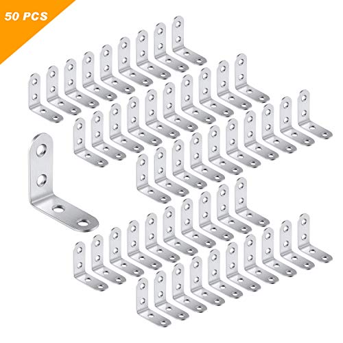 LIKERAINY Giunto ad Angolo Retto Staffa 40x40x16mm Bretelle Supporto Angolari in Acciaio Inox Forma di L per Connettori di Supporti Squadretta per Mensola di Legno Tavolo Sedia 50 Pezzi