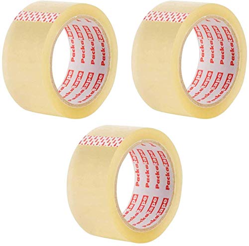 Packatape - Set di 3 rotoli di nastro adesivo trasparente da imballaggio, 48 mm x 66 m, per pacchi e scatole, resistente nastro adesivo a tenuta forte, sicuro per i pacchi