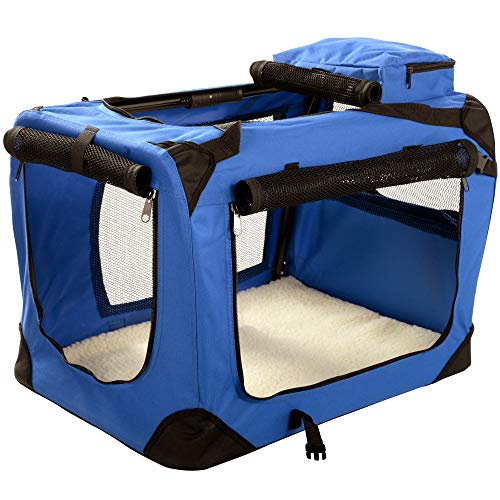 MOOL Crate Leggero Tessuto Pet Carrier con Pile Mat e Food Bag, Medium, 60 x 42 x 42 cm, Blu
