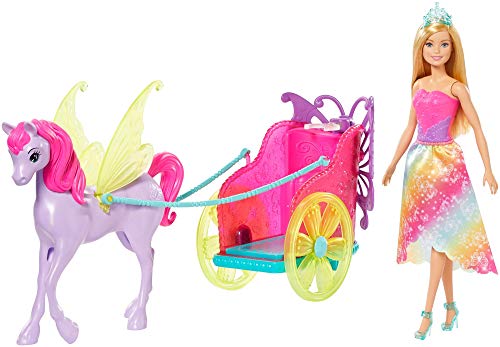 Barbie- Dreamtopia Bambola Principessa Bionda con Cavallo e Carrozza, 3+ Anni, GJK53