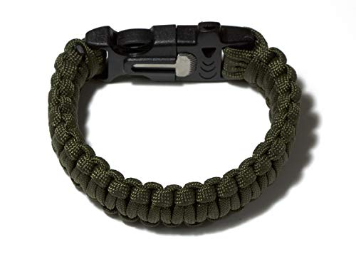 Lance Home Confezione di due bracciali di sopravvivenza in paracord, con fischietto, pietra focaia, raschietto per esterni nero e verde militare