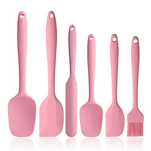 Binhai Set spatole in Silicone - Spatola in Gomma Rosa Antiaderente 6 Pezzi con Anima in Acciaio Inossidabile - Set di Utensili da Cucina per spatole Resistenti al Calore per Cottura