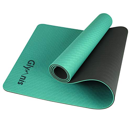 Glymnis Tappetino Yoga in TPE Tappetino da Yoga Antiscivolo a Doppia Faccia e Impermeabile Dimensione di 183 × 61 × 0.6 cm con Cinturino, Adatto per Yoga, Ginnastica, Allenamento Verde Malachite