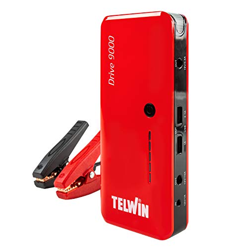 Telwin Drive 9000 Avviatore Compatto al Litio 12V & Power Bank, Rosso