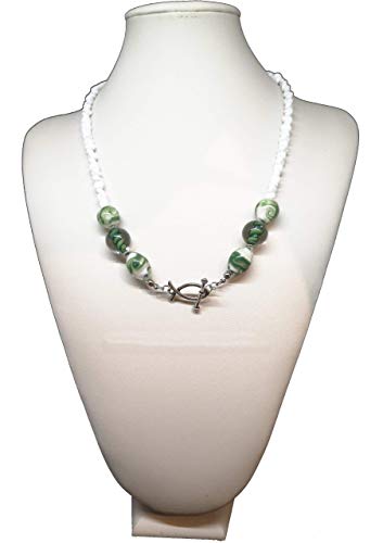 Collana girocollo con perle in vetro di Murano fatte a mano bianche e verdi
