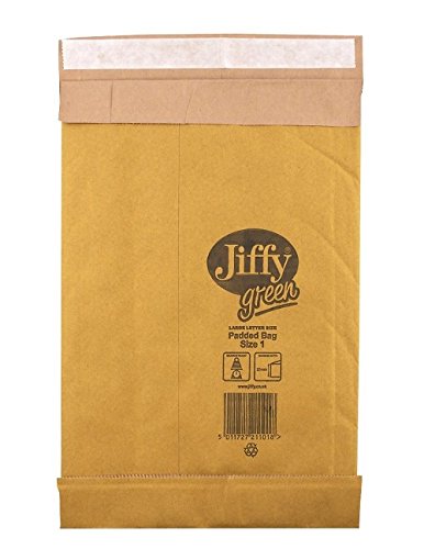 Jiffy - Busta da lettere imbottita, misura 1, 165 x 280 mm, 100% carta, 100 pezzi