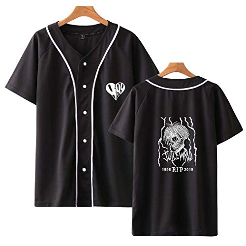 Flyself Unisex Juice WRLD 999 T Shirt Baseball con Bottoni Manica Corta Stampato Blusa T-Shirt Camicia Maglietta Sportiva Estiva
