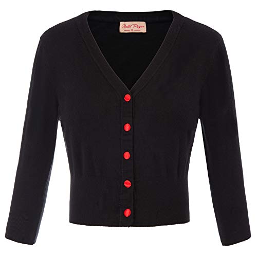 Belle Poque - Coprispalle da Donna Stile Bolero con Ricamo con Ciliegie, Maniche a 3/4, Stile Vintage Anni ?0 Nero(928-1) XXX-Large