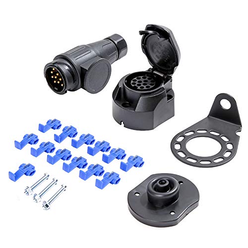 TAEUTO Spina E Presa Rimorchio 13 Poli E Kit Metallo Staffa di Montaggio Presa, 12V Spina E Presa Rimorchio 13 Poli con Cuscinetto in Gomma Impermeabile, per Rimorchio Caravan RV Camion Connettori