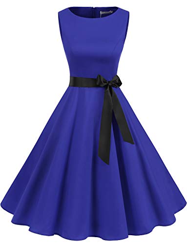 Gardenwed Annata 1950 retrò Rockabilly Polka Vestito da Audery Swing Senza Maniche Abito da Cocktail Partito Royal Blue XL