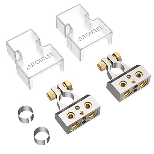 AUTOUTLET Kit Connettori Terminali morsetti per Batterie Auto,Morsetti e spessori terminali batteria positiva / negativa AWG calibro 0/4/8 o 10 (coppia) +/- Terminali batteria