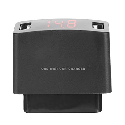 Caricabatterie per auto, resistente ABS OBD MINI Presa doppia per caricabatterie USB con display di tensione per auto 12 / 24V