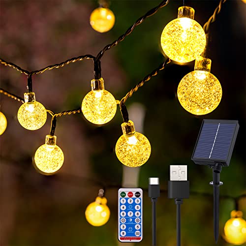 Catena Luminosa Esterno Solare - 60 LED 11.5M Luci Solari per Giardino 8 Modalità Impermeabile Luci Solari Esterno Telecomando Lucine Decorative per Esterno Giardino Matrimonio Festa(Bianco Caldo)