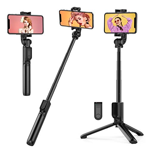 TECELKS Bastone Selfie, 3 in 1 Estensibile Selfie Stick in Alluminio, Monopiede con Bluetooth Remote Shutter, Mini Selfie Stick Portatile, Rotazione a 360 °