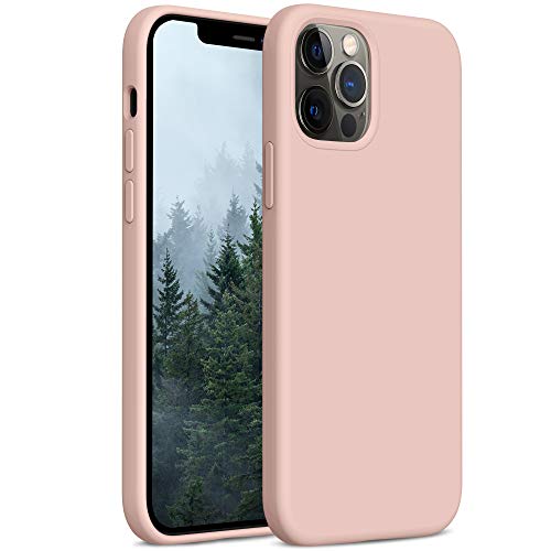 YATWIN Compatibile con iPhone 12 Cover 6,1'', Compatibile con iPhone 12 PRO Cover Silicone Liquido, Protezione Completa del Corpo con Fodera in Microfibra, Rosa Sabbia