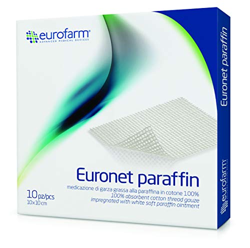 Euronet paraffin (cm 10 x 10) Garza Grassa in Cotone alla Paraffina, Morbida ed Assorbente.10 Pezzi