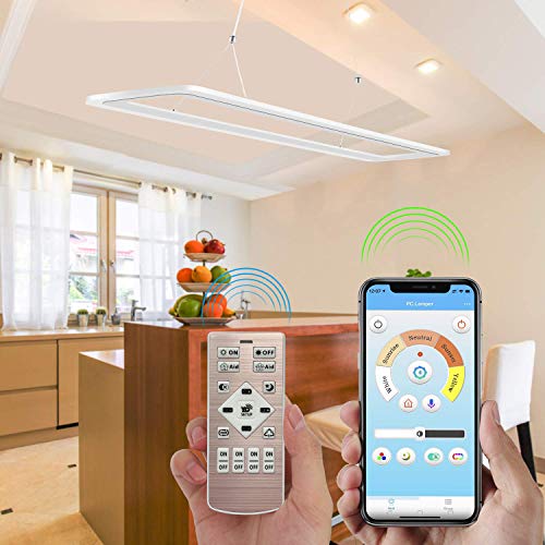 Lampada a Sospensione Lampadario con APP Plafoniera Dimmerabile LED Regolabile in Altezza Lampada Telecomandata tramite Cellulare e Telecomando Ideale per Sala da pranzo, Soggiorno, Ufficio, Cucina