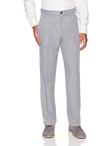 Amazon Essentials Expandable Waist Classic-Fit Pleated Dress Pants, Light Grey, 40W / 32L