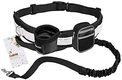 Cadrim Guinzaglio perCani a Passeggio Hands Free, Cintura e Cinghia, Cintura per la Vita, Guinzaglioper Corsa e Jogging con Due Tasche e Striscia Riflettente (Nero)