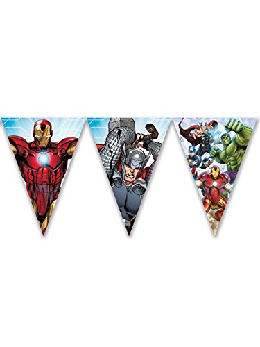 AMSCAN Festone Bandierine Tema Avengers Per Addobbi e Decorazioni Compleanno-2,3 mt, Multicolore, PRS87971