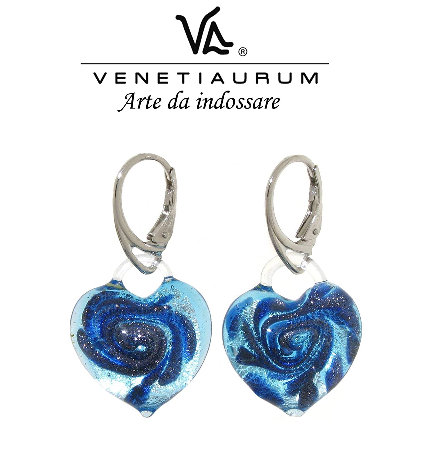 Venetiaurum - Orecchini Donna con cuori in Vetro Originale di Murano e argento 925 - Gioiello Made in Italy certificato