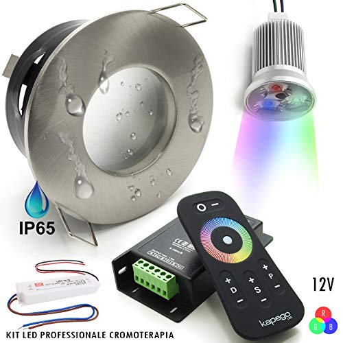 Kit 2pz faretti led 18W incasso cromoterapia luce bagno box doccia IP65 RGB 12V