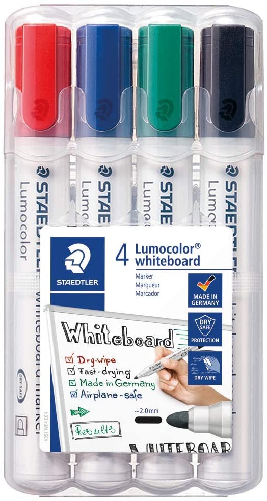 STAEDTLER Lumocolor whiteboard marker, confezione da 4, punta tonda, 351 WP4