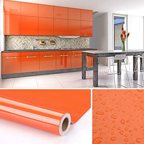 KINLO Adesivi carta per mobili 0.6M*5M(3 rotoli) Arancione Nessuna colla PVC Impermeabile Adesivi mobili rinnovato mobili da cucina autoadesivo wall sticker per guardaroba
