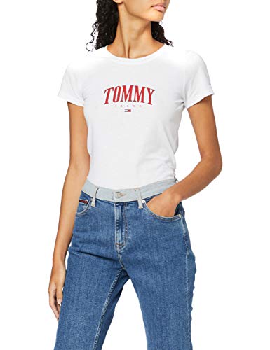 Tommy Jeans Tjw Tommy Script Tee T-Shirt, Bianco (White Ybr), 40 (Taglia Unica: Small) Donna