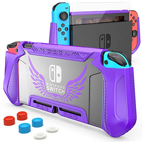 HEYSTOP Custodia per Nintendo Switch, TPU PC Protettiva Cover Case per Console Nintendo Switch Utilizzabile nel Dock con Copri Analogico, Viola