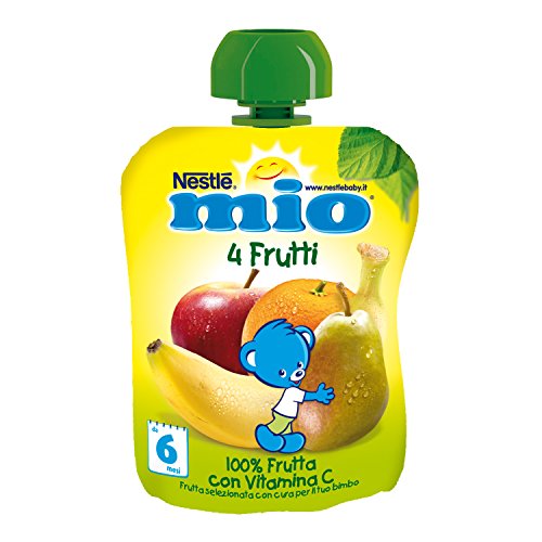Nestlé Mio Frutta Grattugiata da Spremere 4 Frutti 100% Frutta senza Glutine da 6 Mesi, 16 Pouch da 90 ml