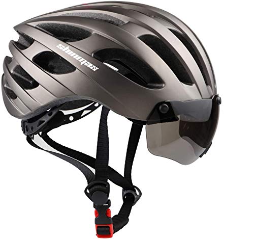 Kinglead bici casco di sicurezza Light Shield visiera, certificata CE unisex protetto casco da ciclismo bicicletta sport all' aperto sicurezza Superlight regolabile casco bicicletta (Grigio chiaro)