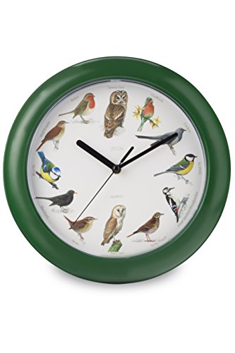 Zeon Tech Birdsong Orologio da Parete, Verde, 24 x 24 x 1 cm, green, plastica, tondo
