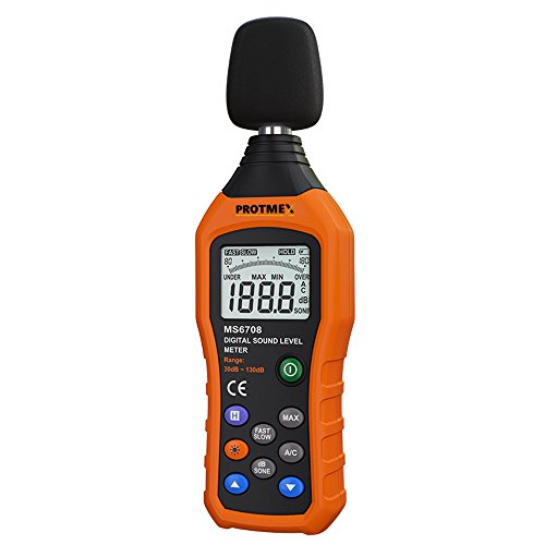 Protmex Misuratore di livello sonoro digitale livello di pressione sonora Nosie metri Tester Misuratore Con Retroilluminazione Display 30 -130dB 30hz-8khz Ad Alta Precisione Di Misura Data Record Function MS6708
