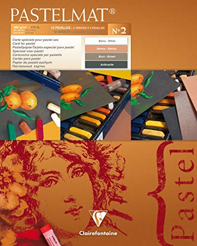 Clairefontaine 24 x 30 cm PastelMat Pastel Card Pad No2, 360 g, 12 fogli, colori assortiti