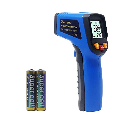 KETOTEK Termometro Infrarossi Laser Digitale Infrarossi Termometro Gun FDA -50 ℃ - 600 ℃ (-58-1112 ℉) Punto Senza contatto Batterie AAA incluse Registratore Tester di temperatura (Blu)
