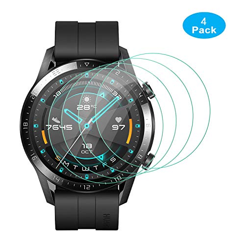 ELYCO [4 Pezzi] Huawei Watch GT 2 46mm Vetro temperato Pellicola Protettiva, [Transparent] Anti-Graffi/Anti-Olio/Anti-Polvere Screen Protector Pellicola Protettiva con Huawei Watch GT 2