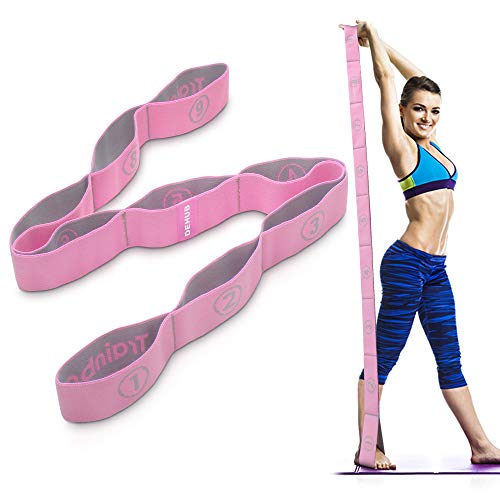 DeHub Elastico Fasce di Resistenza, Cinturino per Esercizi con 9 Loops per Bambini e Adulti - Bande Fitness per Pilates, Stretching, Fitness, Ginnastica, Danza e Allenamento.