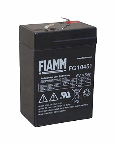 Fiamm - batteria di ricambio al piombo-gel da 6 V, 4,5 Ah, FG10451, per auto elettrica Peq Perego Smoby Diamec Polaris Sportsman
