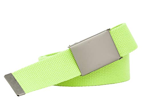 shenky - Cintura in tessuto - 4 cm x 160 cm - XXL - da accorciare - verde neon, fibbia grossa - 140 cm