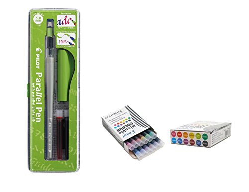 Pilot Parallel Pen - Set Calligrafico composto da 1 pennino Pilot Parallel Pen da 3,8 mm ricaricabile + scatola con 12 cartucce assortite