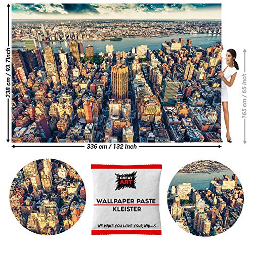 GREAT ART Carta da Parati – New York City Skyline – Decorazione Decorazioni pareti Tramonto Manhattan America USA Deco Big Apple NYC – 336 x 238 cm 8 pezzi e colla inclusa