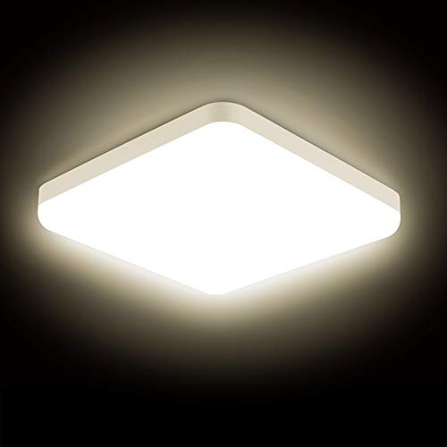 Combuh Plafoniera LED Impermeabile IP56 30W 2400Lm Facile da Installare Adatto per Salotto, Bagno, Ufficio, Portico Esterno, Garage-Bianco Caldo 3000K Quadrato Ø25Cm