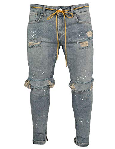 Pizoff, jeans aderenti skinny, da uomo, con strappi sulle ginocchia 01130124xazzurro XXL