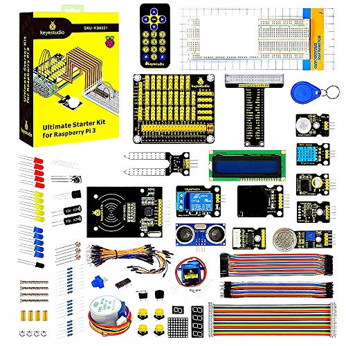 KEYESTUDIO Ultimate Starter Kit con GPIO Expansion Board, 830 Points Solderless Circuit Breadboard, Jumper Wires, per Raspberry Pi 4 B 3 B + Impara l'elettronica e la Programmazione, Breadboard