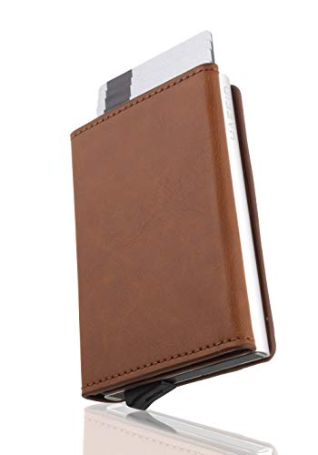HAFEID portafoglio uomo slim - porta carte di credito schermato - portacarte di credito - portatessere smart - porta tessere donna - RFID blocking wallet marrone