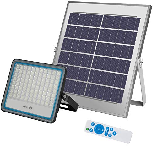 LEDMO Faro Solare LED Esterno100W 6500k Bianco IP67 Impermeabile Freddo con Telecomando Pannello LED Solare Fotovoltalco Energia