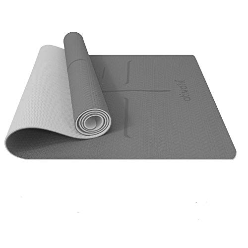 Ativafit, tappetino da ginnastica, in TPE, antiscivolo, per yoga, fitness, pilates e ginnastica, con tracolla, dimensioni: 183 x 64 x 0,6 cm, grigio.