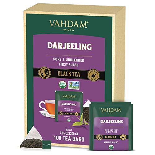 VAHDAM, Biologico Tè Nero Darjeeling dell'Himalaya (100 Bustine di Tè) | Contenuto Moderato di Caffeina per Darti Energia | 100% Puro Tè Darjeeling in Bustina Direttamente dall'India